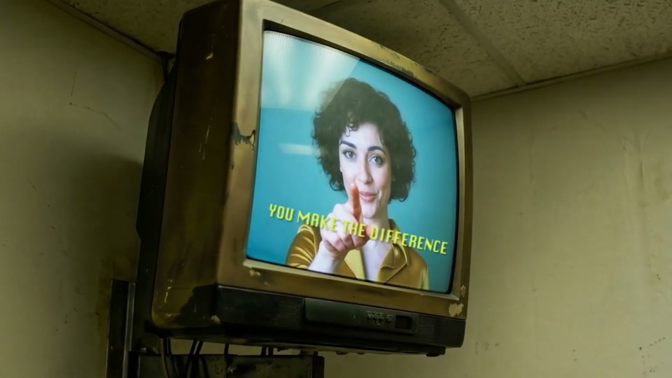 AI music video — CRT TV propaganda screen