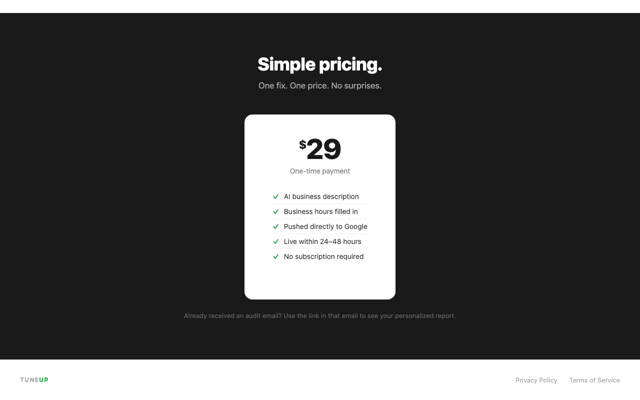 TUNEUP — simple pricing $29
